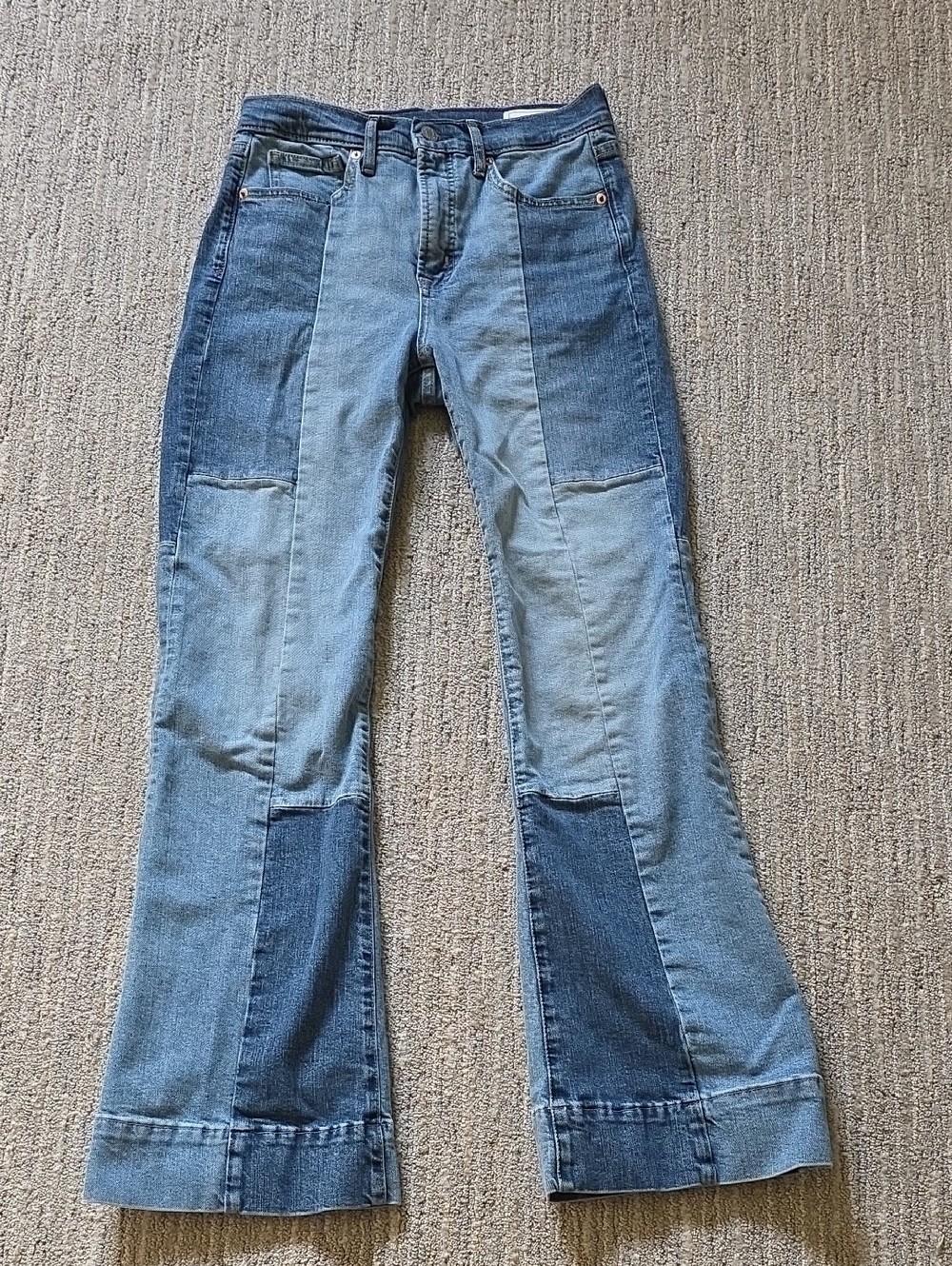 GAP 70's Two-Tone Blue Patchwork Flare High Rise Jeans